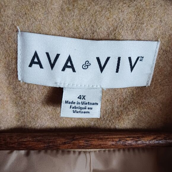 NWT Ava & Viv Camel Wool Blend Peacoat 4X Double Breasted Classic Winter Coat - Picture 8 of 10